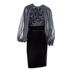 GUCCI BLACK VELVET DRESS with TULLE SLEEVES XS