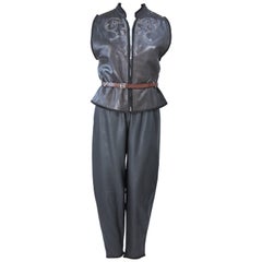 Vintage GIANNI VERSACE Leather Vest and Trouser Ensemble with Metal Studs Size 2-4