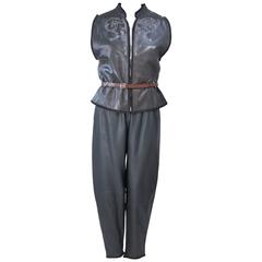 GIANNI VERSACE Leather Vest and Trouser Ensemble with Metal Studs Size 2-4 8