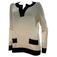 1997 Chanel Classic "Coco Style" Cashmere Sweater Top in Black & Cream   