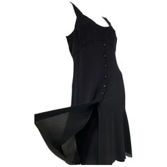1997 Chanel by Lagerfeld Black 2-Piece Slip and Button Down Crepe Dress Ensemble