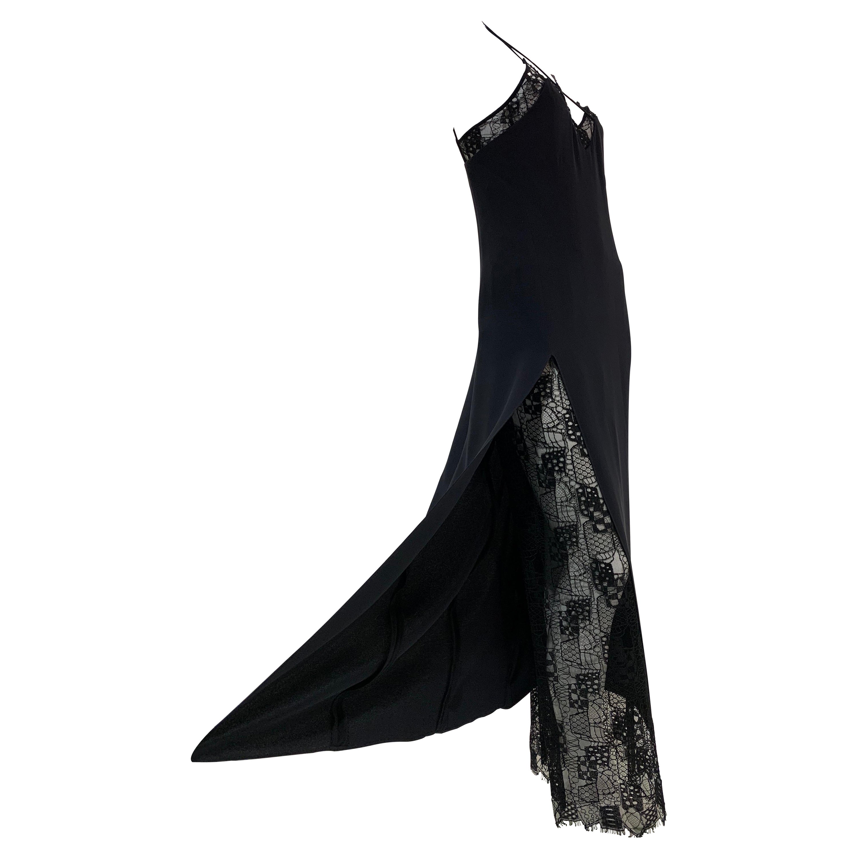 1990 Christian Lacroix Black Lace & Crepe Gown w/ High Side Slit