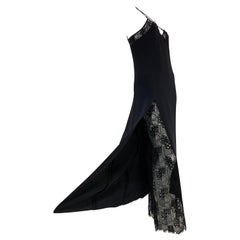 1990 Christian Lacroix Black Lace & Crepe Gown w/ High Side Slit