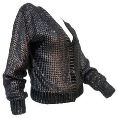 1990s Karl Lagerfeld Gunmetal Sequin Mesh and Silk Cardigan-Style Jacket 