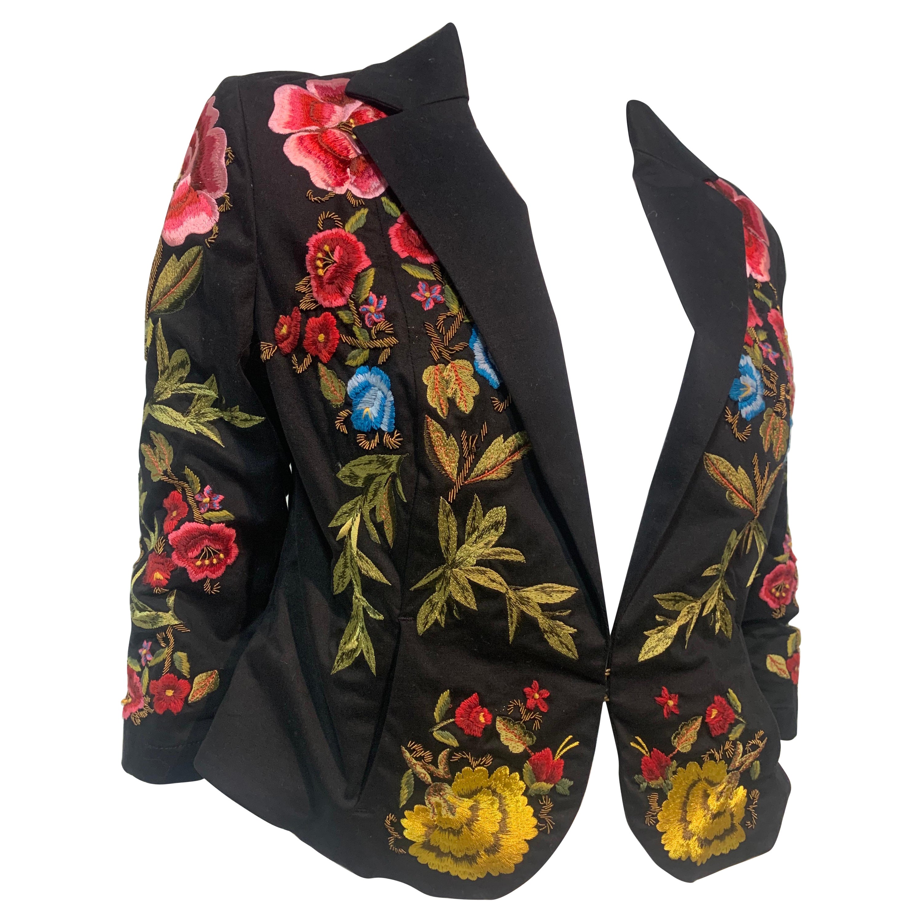 1990s Christian Lacroix Matador-Inspired Black Satin Jacket w/ Floral  Embroidery For Sale at 1stDibs