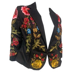1990s Christian Lacroix Matador-Inspired Black Satin Jacket w/ Floral Embroidery