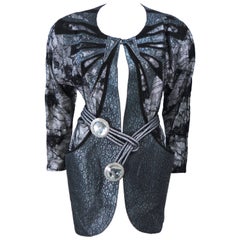 ROBERTO CAVALLI Lace Metallic Suede Dolman Jacket with Sash Belt Size Small