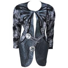 ROBERTO CAVALLI Lace Metallic Suede Dolman Jacket with Sash Belt Size Small 4