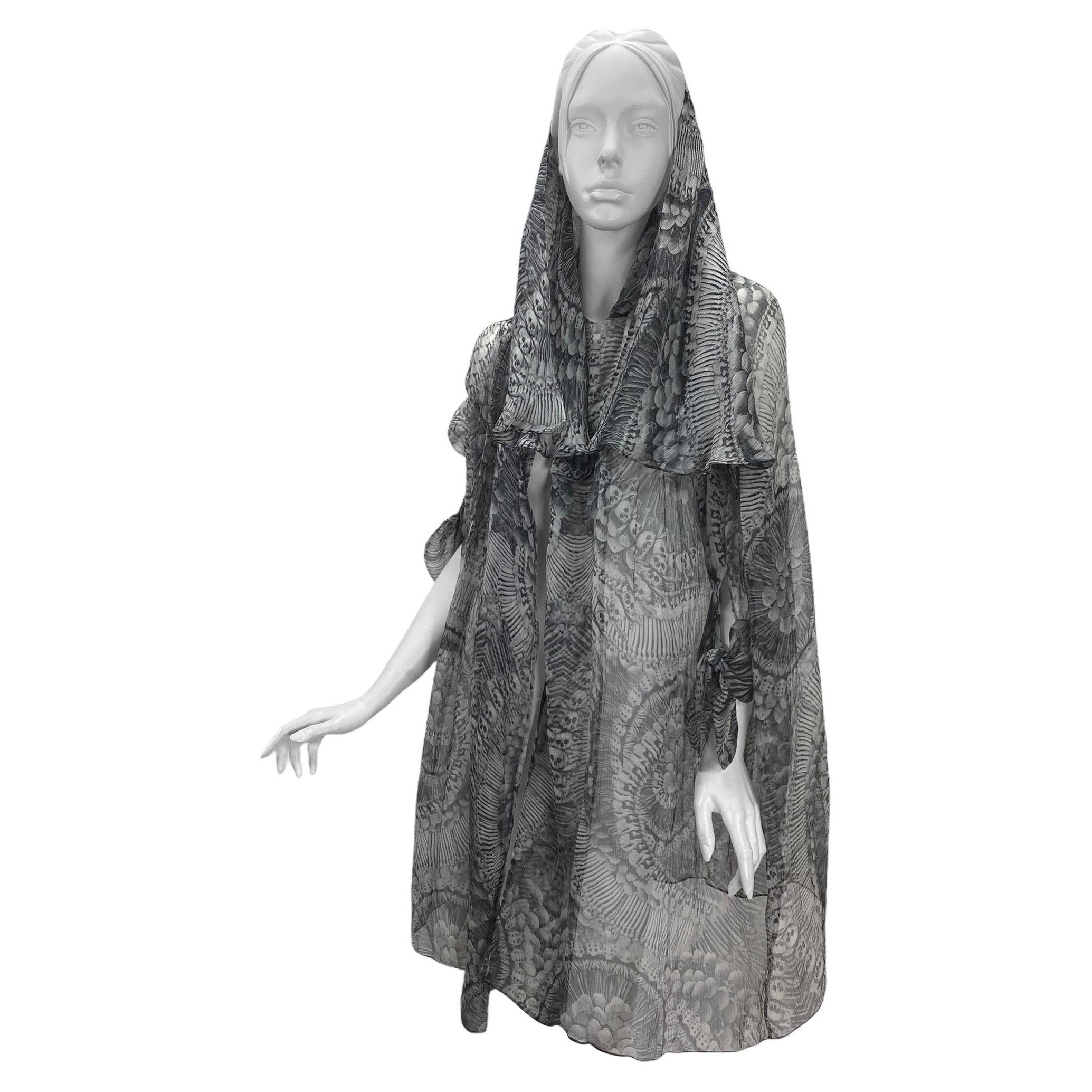 2010 Alexander McQueen Scull Print Silk Top with Scarf
