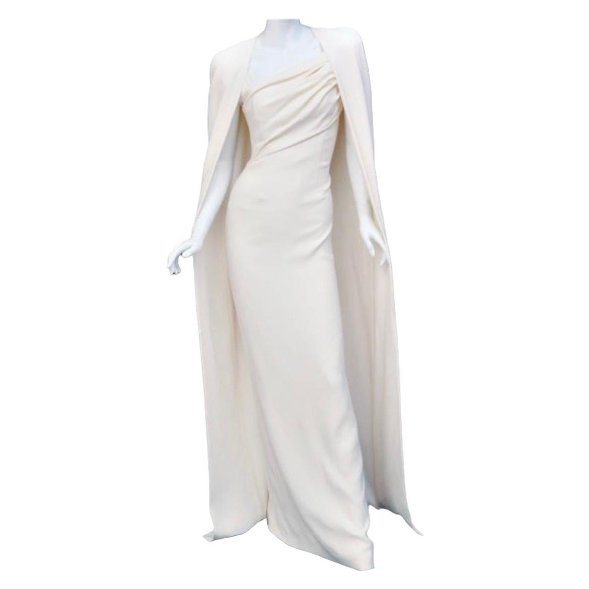 ICONIC TOM FORD CHALK WHITE DOUBLE GEORGETTE STRETCH EVENING CAPE DRESS Sz. 38