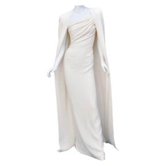 ICONIC TOM FORD CHALK WHITE DOUBLE GEORGETTE STRETCH EVENING CAPE DRESS Sz. 38