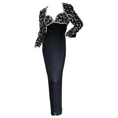 Bob Mackie Dramatische Vintage 80's verschönert Perlen Plunging Abendkleid