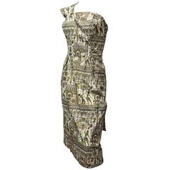 1950s Sarong Egyptian Print Cocktail Dress