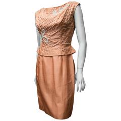 1950s Salmon Pink Beaded Cocktail Dress 5