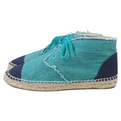 Chanel Turquoise Lace up Espadrilles