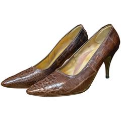 1950s Brown Alligator High Heels