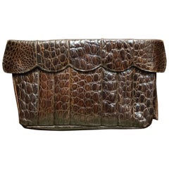 Pochette en alligator brun des années 1940 