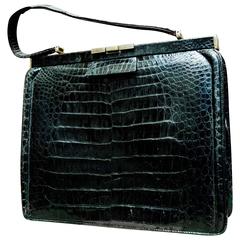 Vintage 1950s Black Alligator Handbag