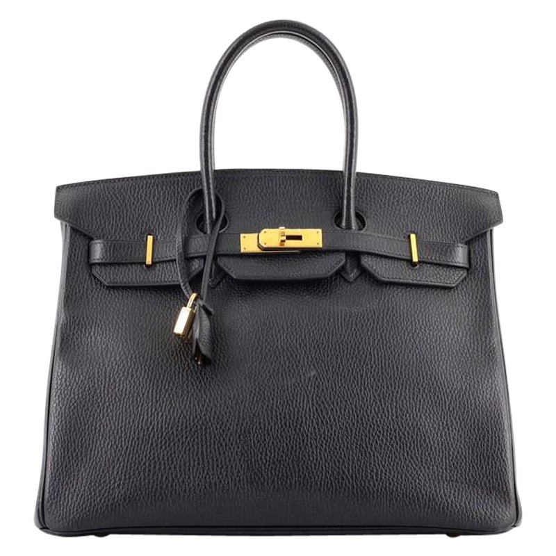 Hermes Birkin Handbag Noir Ardennes with Gold Hardware 35