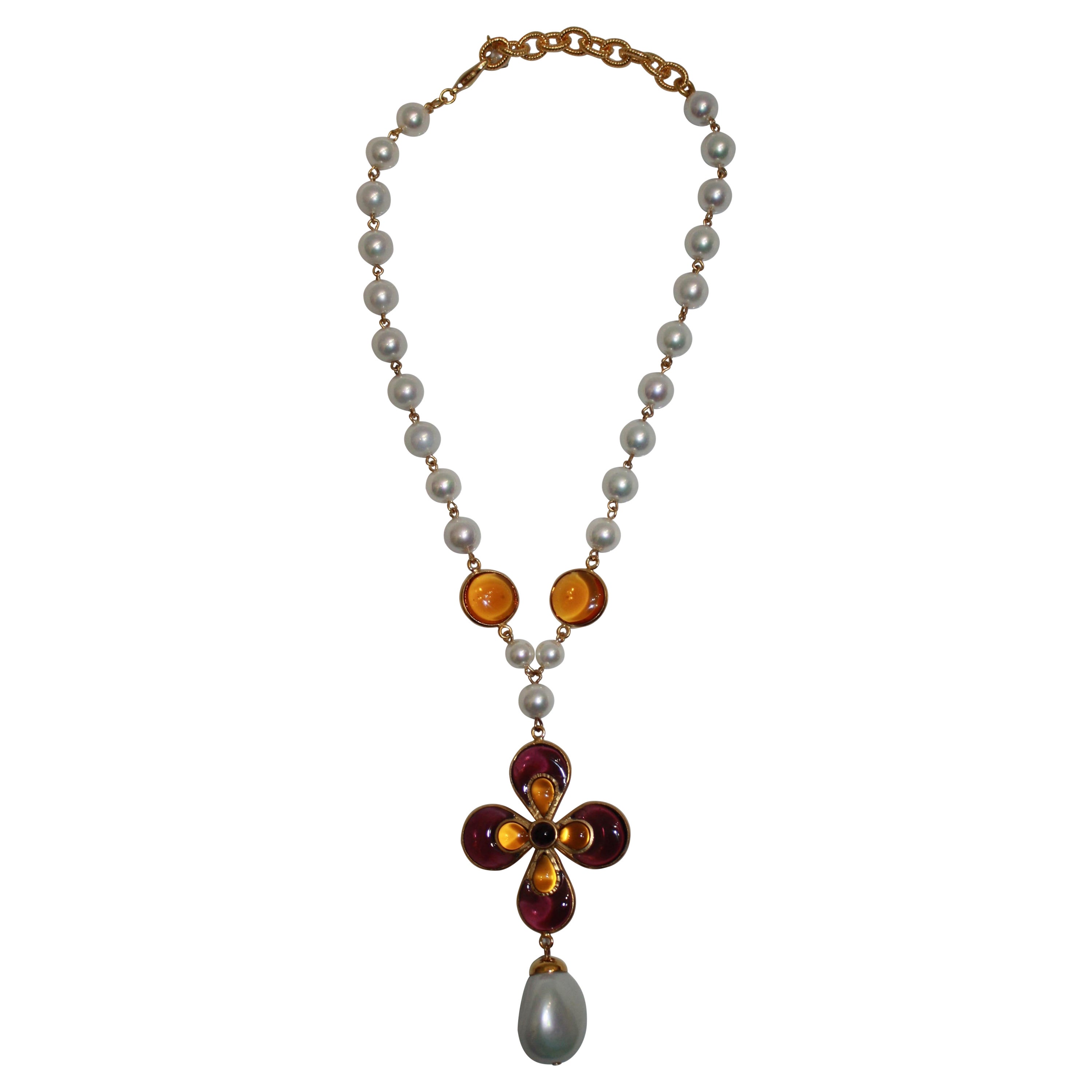 Francoise Montague Pearl and Pate de Verre Choker