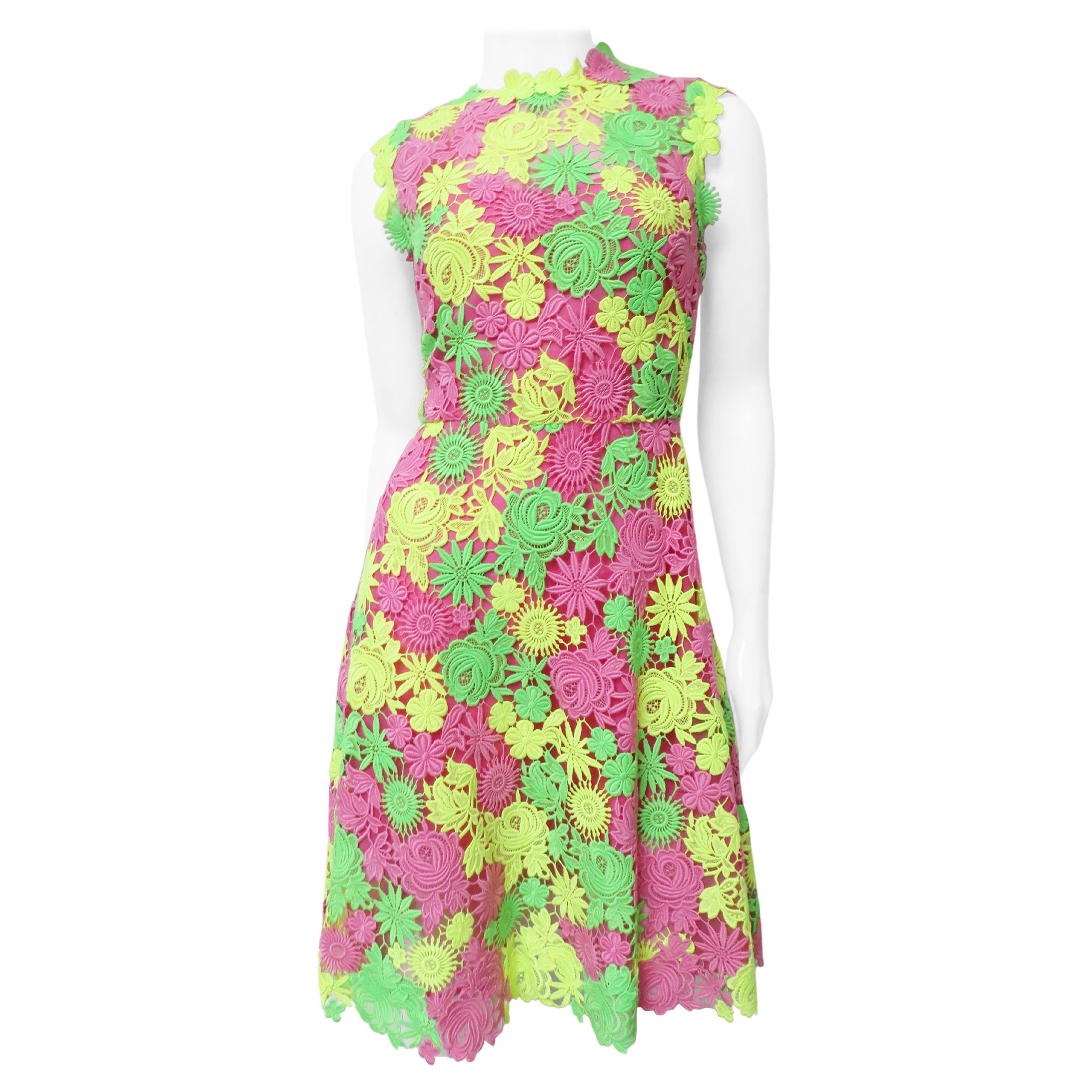 Valentino Flower Lace Silk Dress For Sale