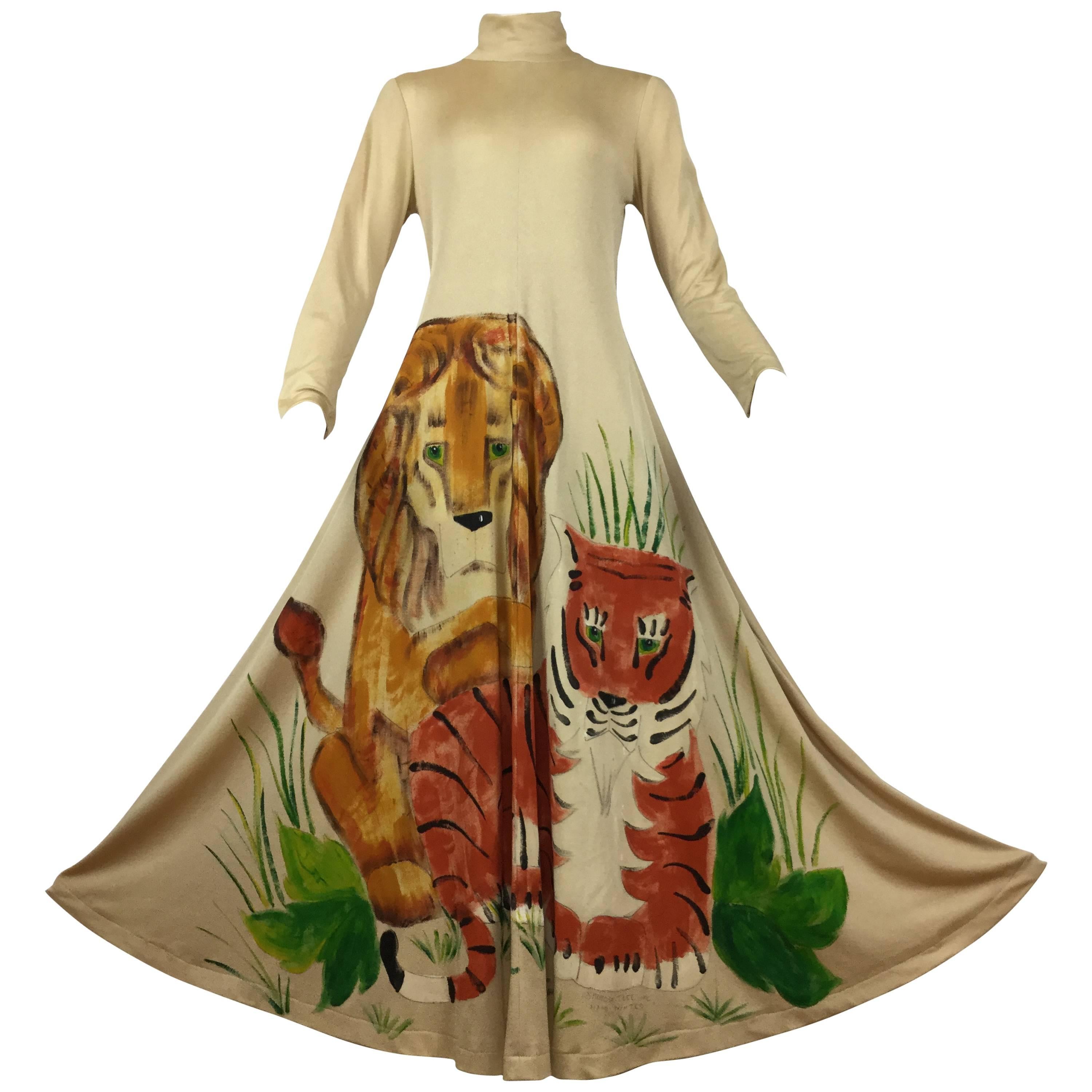 Unique 1970's Hand Painted Big Cats Maxi by Mimosa Tree.