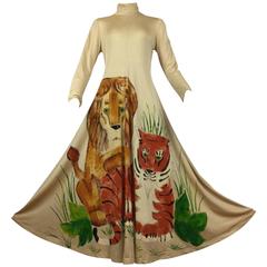 Vintage Unique 1970's Hand Painted Big Cats Maxi by Mimosa Tree.