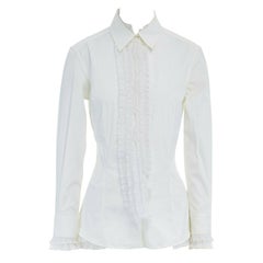ERMANNO SCERVINO white ruffled tulle lace trim Victorian cotton shirt top IT40 S
