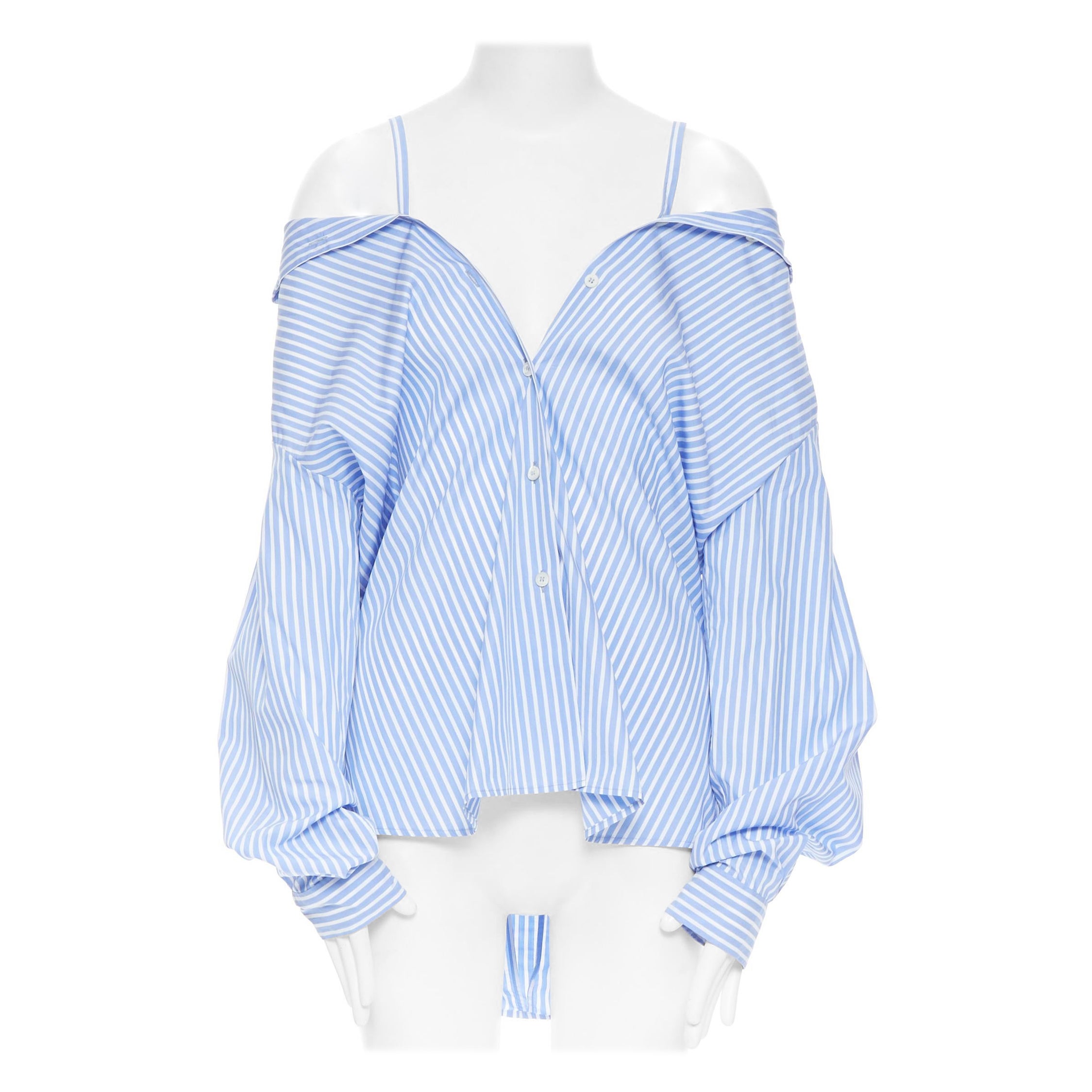 PRADA 2018 blue white striped cotton off shoulder oversized shirt IT38 XS