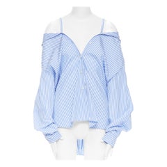 PRADA 2018 camicia oversize in cotone a righe bianche e blu IT38 XS