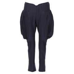 UNDERCOVER navy wool silk pleated exaggerated pockets jodphur riding pants M