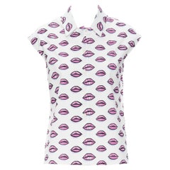 new PRADA white cotton kiss lip print sleeveless cotton shirt IT40 S