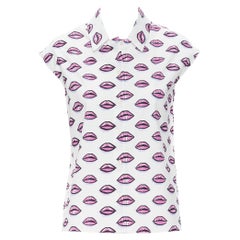 new PRADA camicia senza maniche in cotone bianco con stampa kiss lip IT40 S