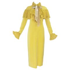 1990s Chloe Marigold Velvet Gown with Chiffon Pleating 1
