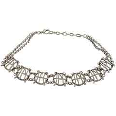 Jean Paul Gaultier Rare Silvered Metal Dog Collar Choker Logo Necklace 2