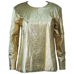 YVES SAINT LAURENT Gold Metallic gestepptes Leder Top Größe 38