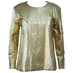 YVES SAINT LAURENT Gold Metallic Quilted Leather Top Size 38 9