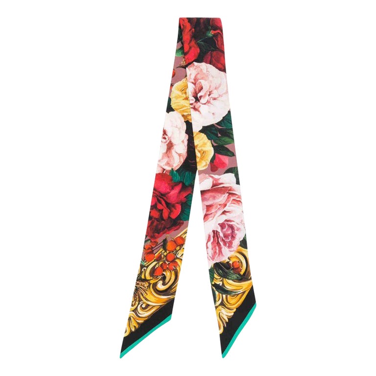 Dolce and Gabbana Rose Print Silk Scarf in Multicolour For Sale at 1stDibs