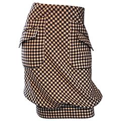 Valentino Brown + Ivory Gingham Wool Bubble Hem Avant Garde Skirt w/ Pockets 5