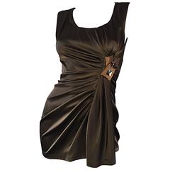 NWT Vera Wang Collection Forest Green Silk Grecian Blouse w/ Big Rhinestones 7