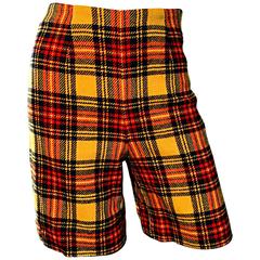 1960s High Waisted Yellow + Red Tartan Plaid Vintage 60s Wool Shorts 8