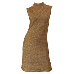 1960s Gold Metallic Cabot High Neck Sleeveless Vintage 60s Shift Dress 