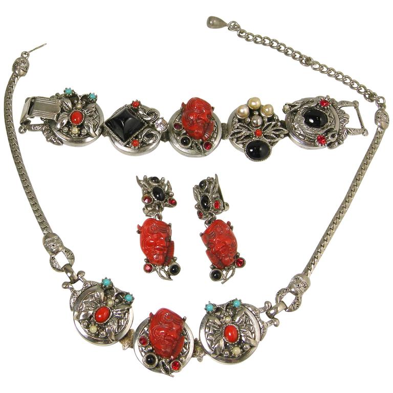 Famous Vintage Selro Red Devil Necklace, Earrings And Bracelet Set For