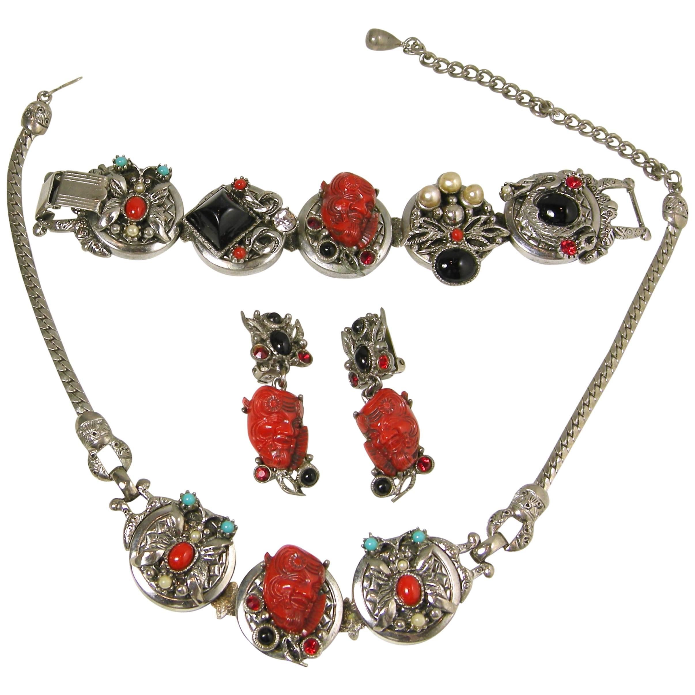 Famous Vintage Selro Red Devil Necklace, Earrings And Bracelet Set For Sale