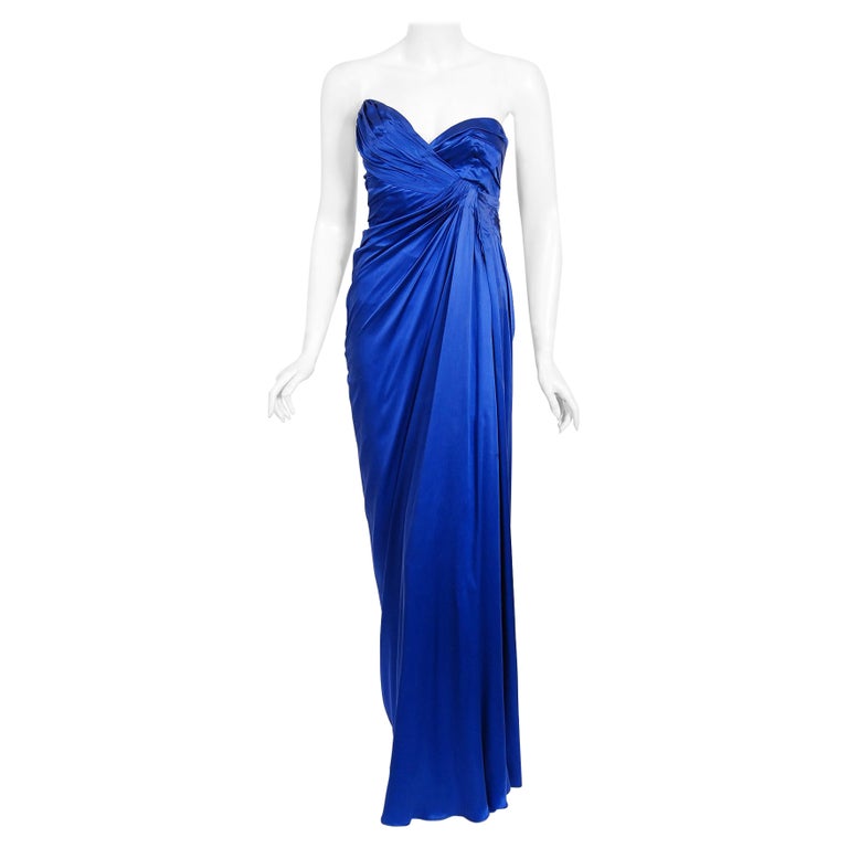 Vintage 1990 Thierry Mugler Couture Sapphire Blue Silk Corset Strapless Gown For Sale At 1stdibs