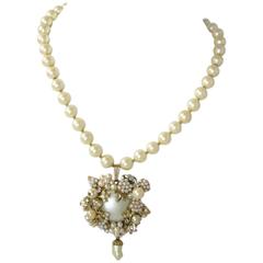 Vintage Miriam Haskell Cream Faux Pearl Pendant Necklace 11