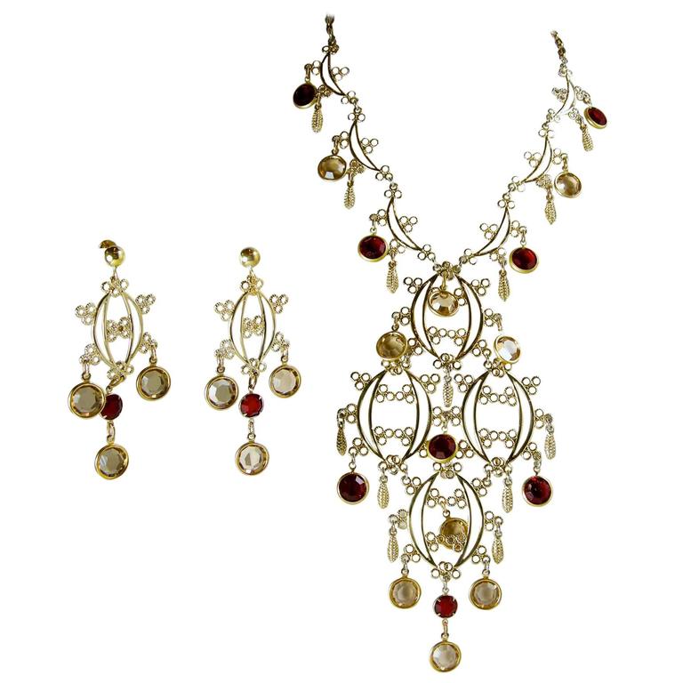 Vintage Hobe Crystal Huge Bib Necklace And Earring Set at 1stDibs