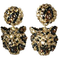 Vintage Signed Richard Kerr Sparkling Leopard Clip Earrings