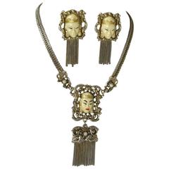 Vintage Unusual Selro Selini Asian Princess Necklace and Earring Set