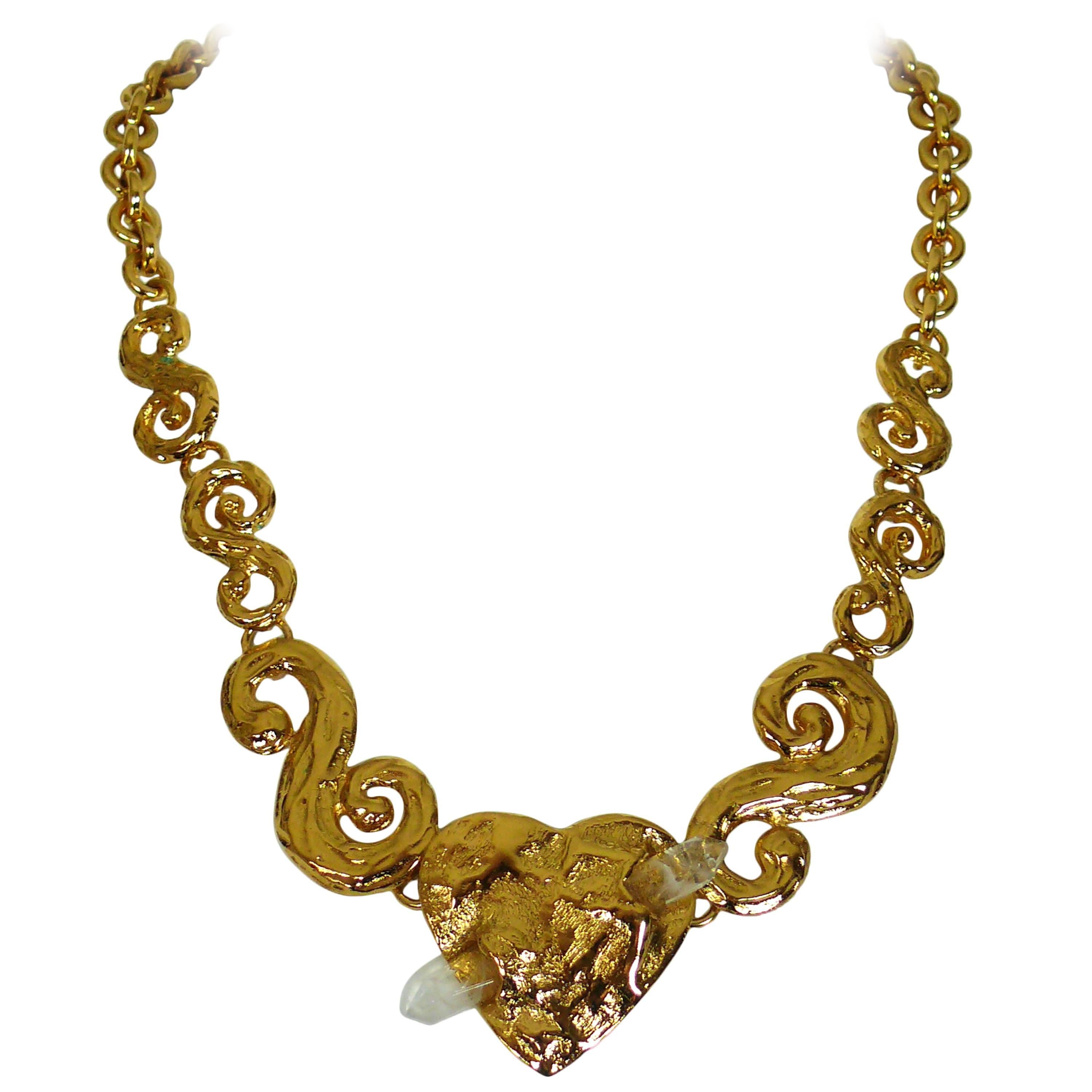 Yves Saint Laurent YSL Vintage Heart Necklace with Quartz Prism